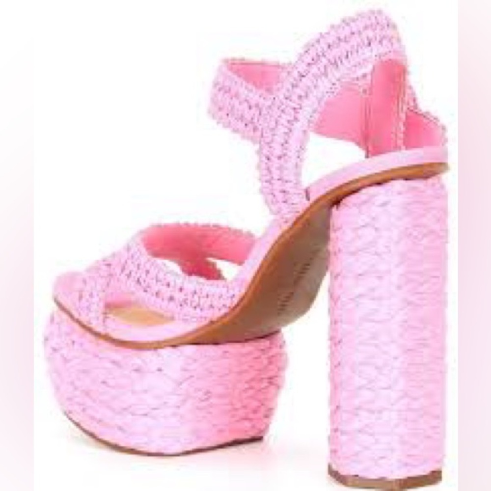 GIANNI BINI PELLE NWOB RAFFIA Pink Woven Platform Sandals - Picture 3 of 9